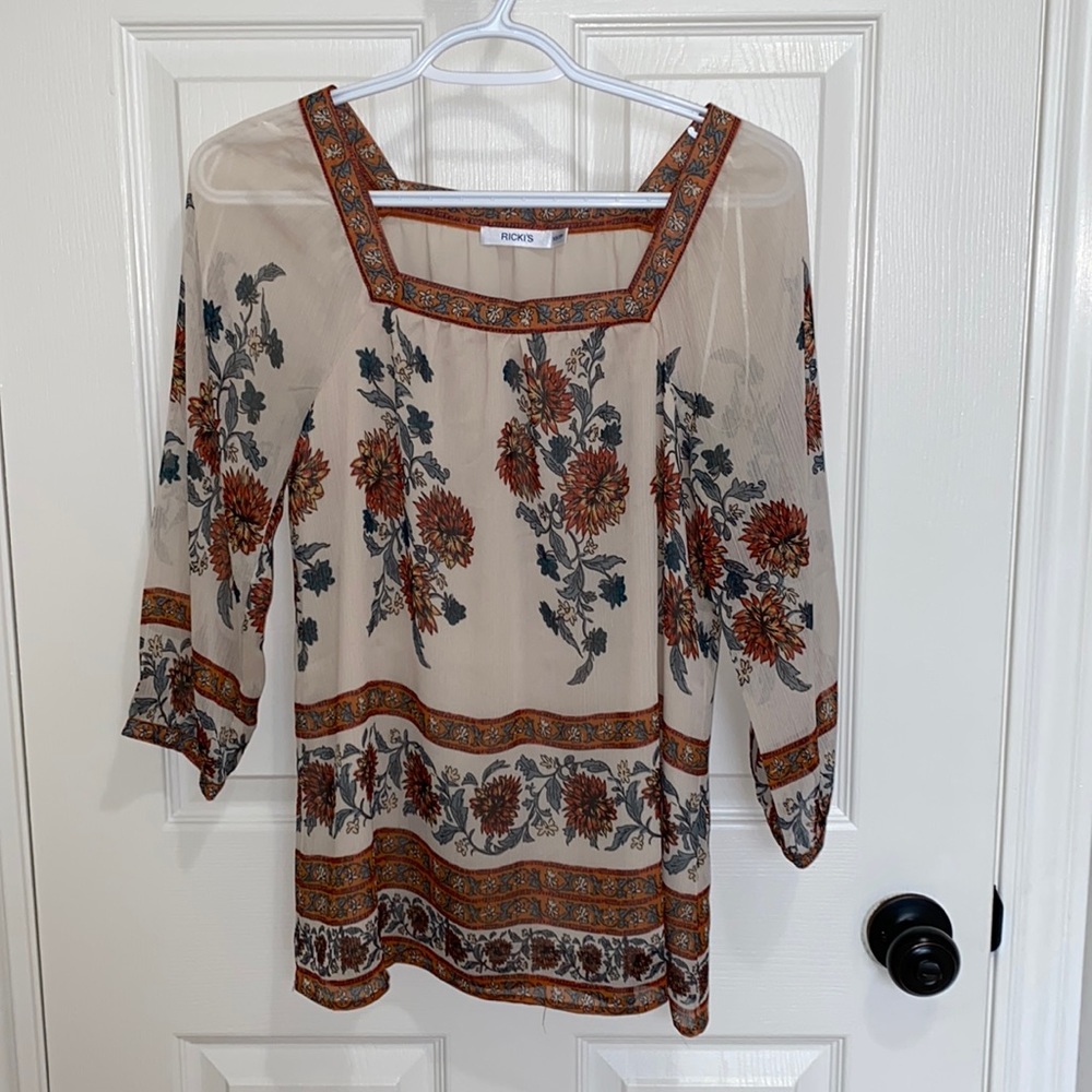 Ricki’s | Woman’s 3/4 Sleeve Flower Print Blouse - Size XS